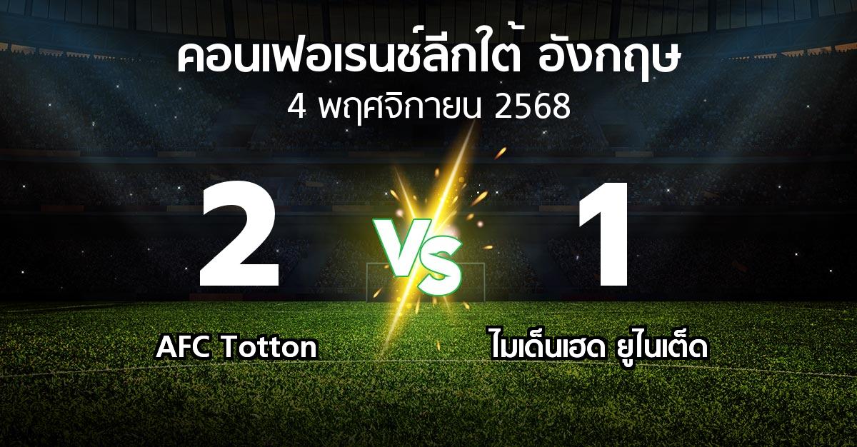 ผลบอล : AFC Totton vs ไมเด็นเฮด ยูไนเต็ด (คอนเฟอเรนช์ลีกใต้อังกฤษ 2025-2026)