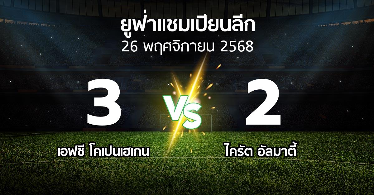 ผลบอล : โคเปนเฮเกน vs ไครัต อัลมาตี้ (ยูฟ่า แชมเปียนส์ลีก 2025-2026)