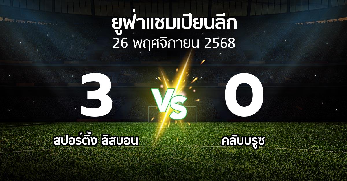 ผลบอล : สปอร์ติ้ง ลิสบอน vs คลับบรูซ (ยูฟ่า แชมเปียนส์ลีก 2025-2026)