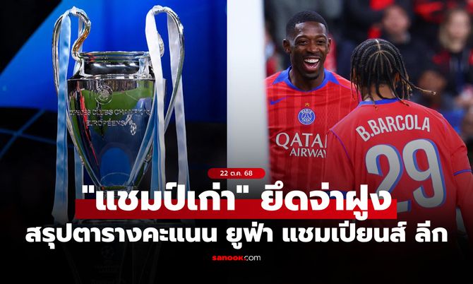 สรุปตารางคะแนน ยูฟ่า แชมเปียนส์ลีก ฤดูกาล 2025-26 ประจำวันที่ 22 ต.ค. 68
