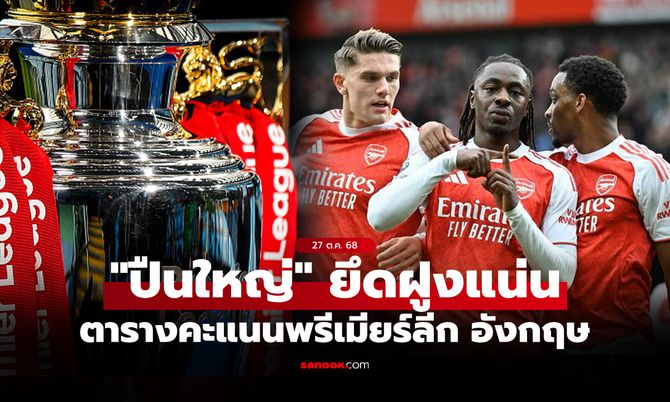 ตารางคะแนนพรีเมียร์ลีกอังกฤษ ฤดูกาล 2025-26 ประจำวันที่ 27 ต.ค. 68