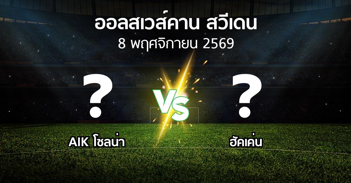 โปรแกรมบอล : เอไอเค vs ฮัคเค่น (ออลสเวส์คาน สวีเดน 2026)