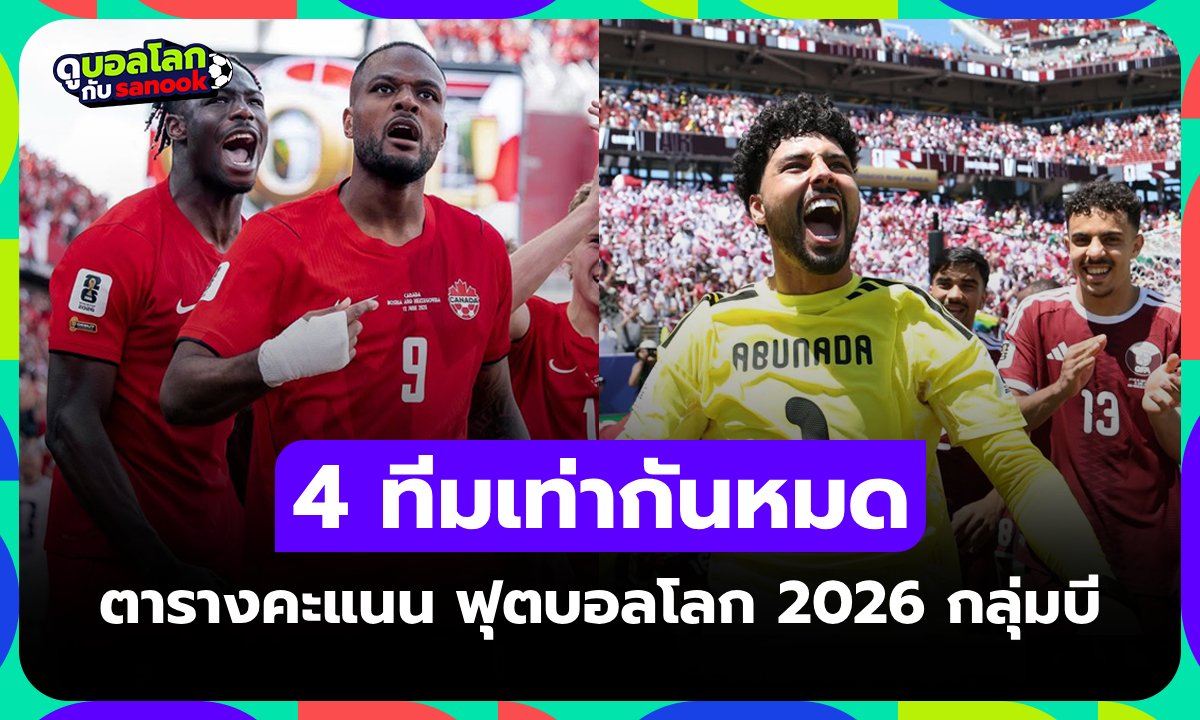 สรุปตารางคะแนน ฟุตบอลโลก 2026 กลุ่ม B หลังจบนัดแรก ใครนำจ่าฝูง?