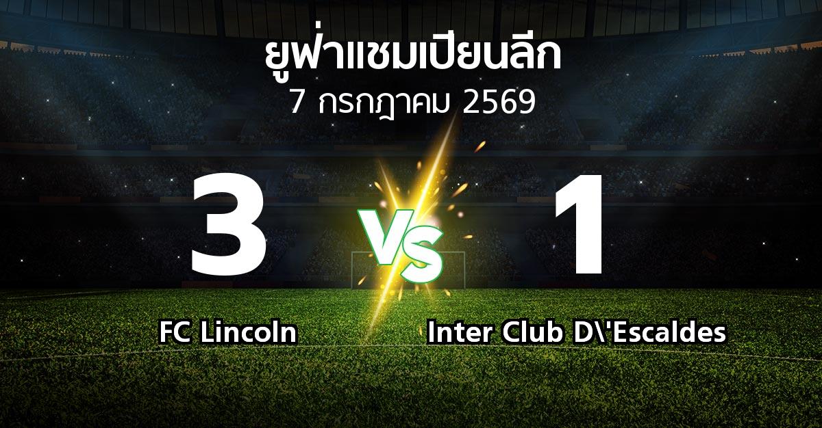 ผลบอล : FC Lincoln vs Inter Club D\'Escaldes (ยูฟ่า แชมเปียนส์ลีก 2026-2027)