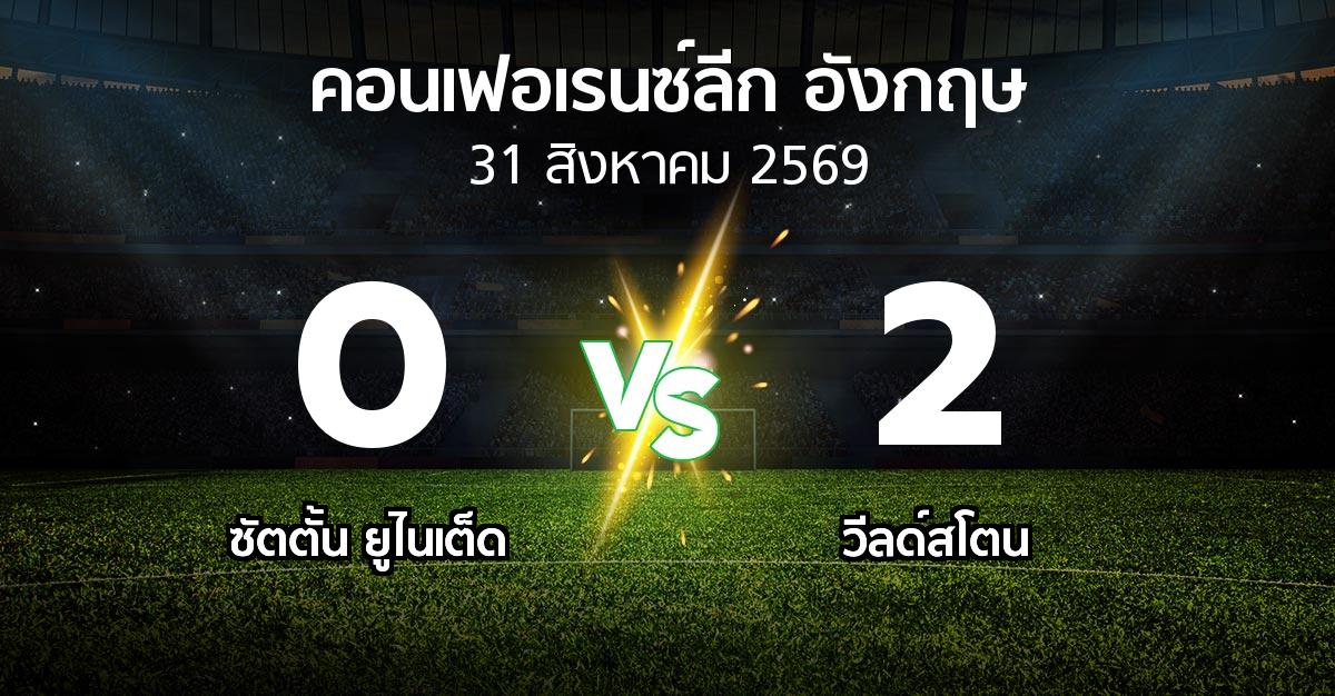 ผลบอล : ซัตตั้น ยูไนเต็ด vs วีลด์สโตน (คอนเฟอเรนซ์ลีก อังกฤษ 2026-2027)