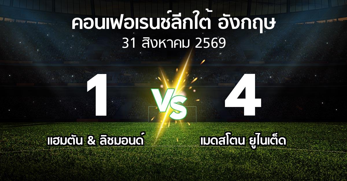 ผลบอล : แฮมตัน & ลิชมอนด์ vs เมดสโตน ยูไนเต็ด (คอนเฟอเรนช์ลีกใต้อังกฤษ 2026-2027)