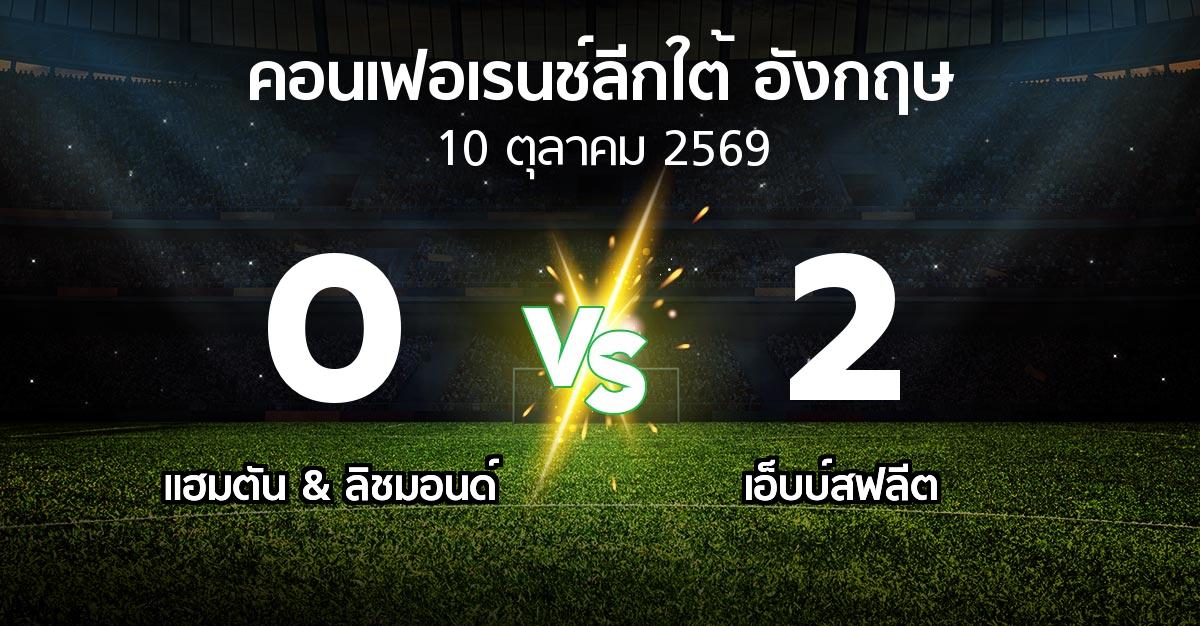 ผลบอล : แฮมตัน & ลิชมอนด์ vs เอ็บบ์สฟลีต (คอนเฟอเรนช์ลีกใต้อังกฤษ 2026-2027)