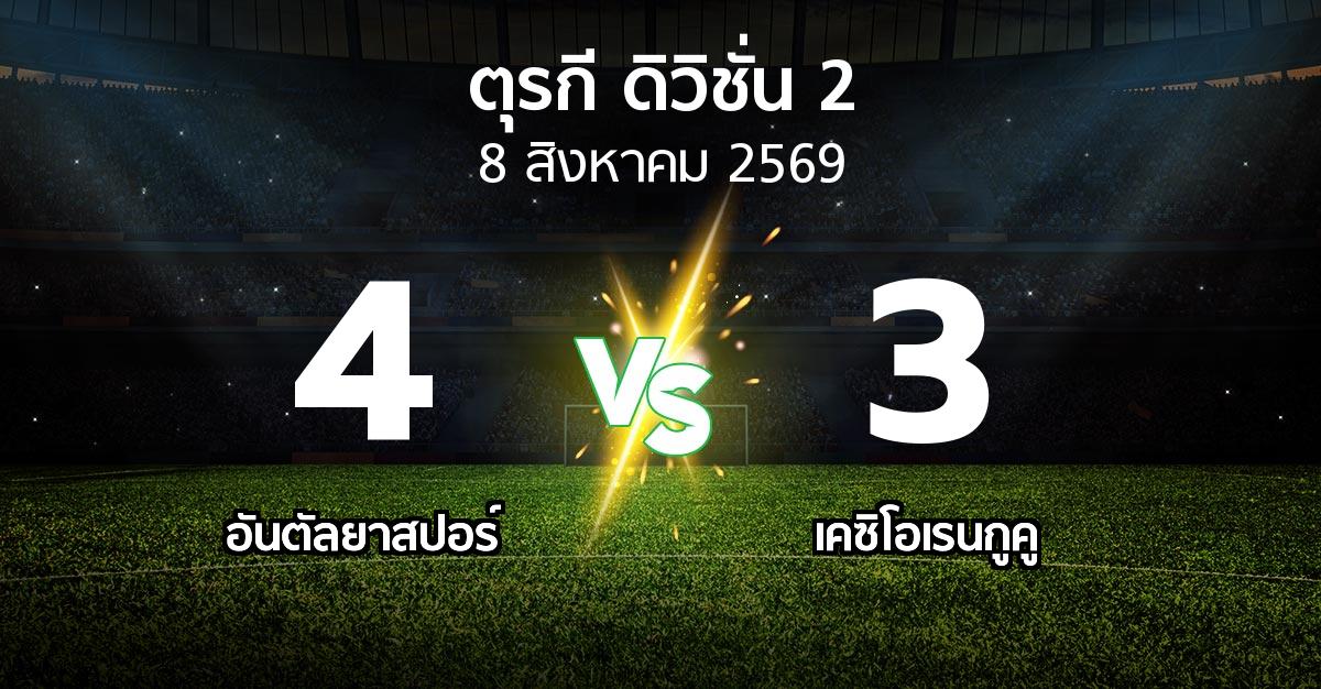 ผลบอล : อันตัลยา vs เคซิโอเรนกูคู (ตุรกี-ดิวิชั่น-2 2026-2027)