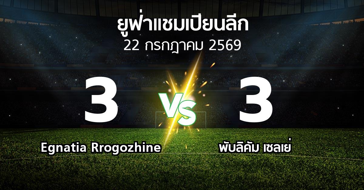 ผลบอล : Egnatia Rrogozhine vs พับลิคัม เซลเย่ (ยูฟ่า แชมเปียนส์ลีก 2026-2027)