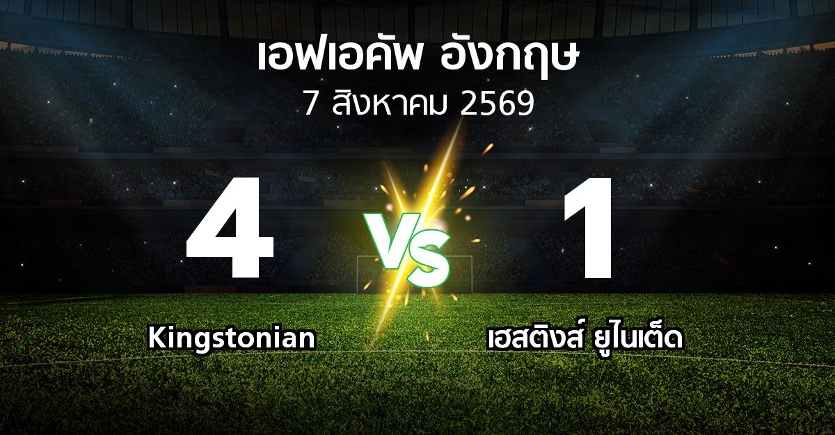 ผลบอล : Kingstonian vs เฮสติงส์ ยูไนเต็ด (เอฟเอ คัพ 2026-2027)