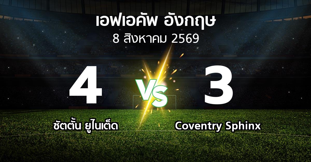 ผลบอล : ซัตตั้น ยูไนเต็ด vs Coventry Sphinx (เอฟเอ คัพ 2026-2027)