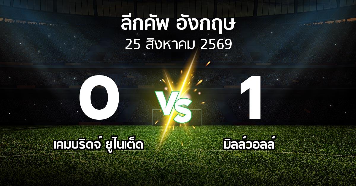 ผลบอล : เคมบริดจ์ ยูไนเต็ด vs มิลล์วอลล์ (ลีกคัพ 2026-2027)