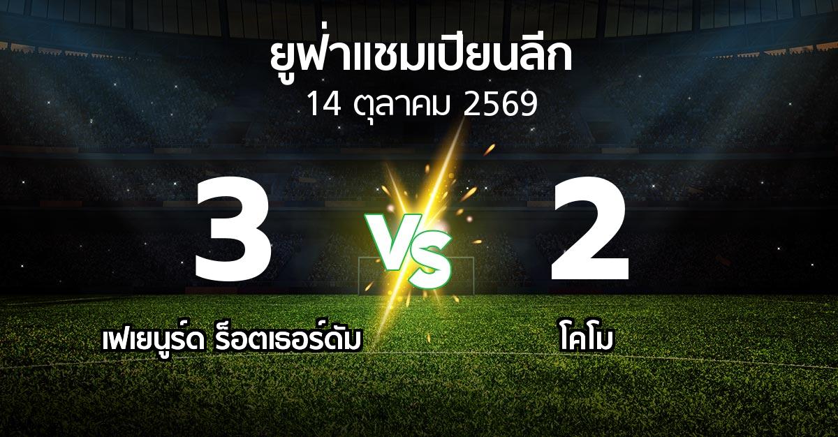 ผลบอล : เฟเยนูร์ด ร็อตเธอร์ดัม vs โคโม (ยูฟ่า แชมเปียนส์ลีก 2026-2027)