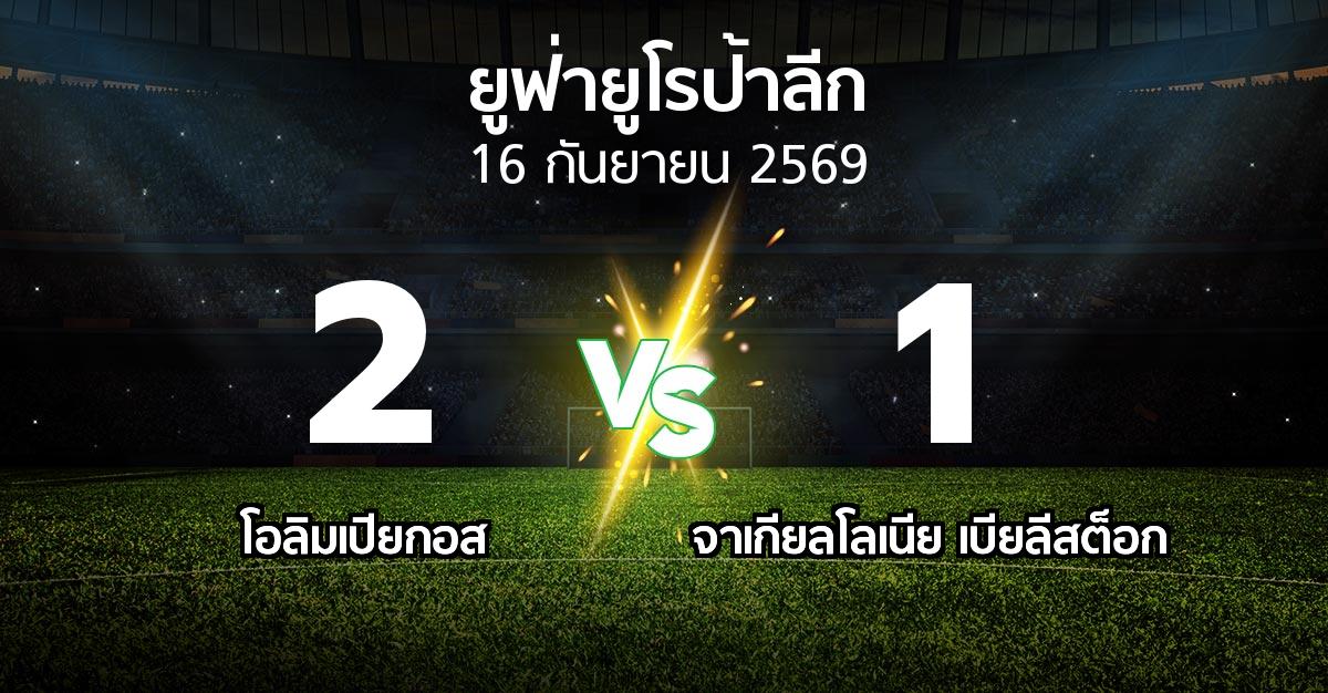 ผลบอล : โอลิมเปียกอส vs จาเกียลโลเนีย เบียลีสต็อก (ยูฟ่า ยูโรป้าลีก 2026-2027)