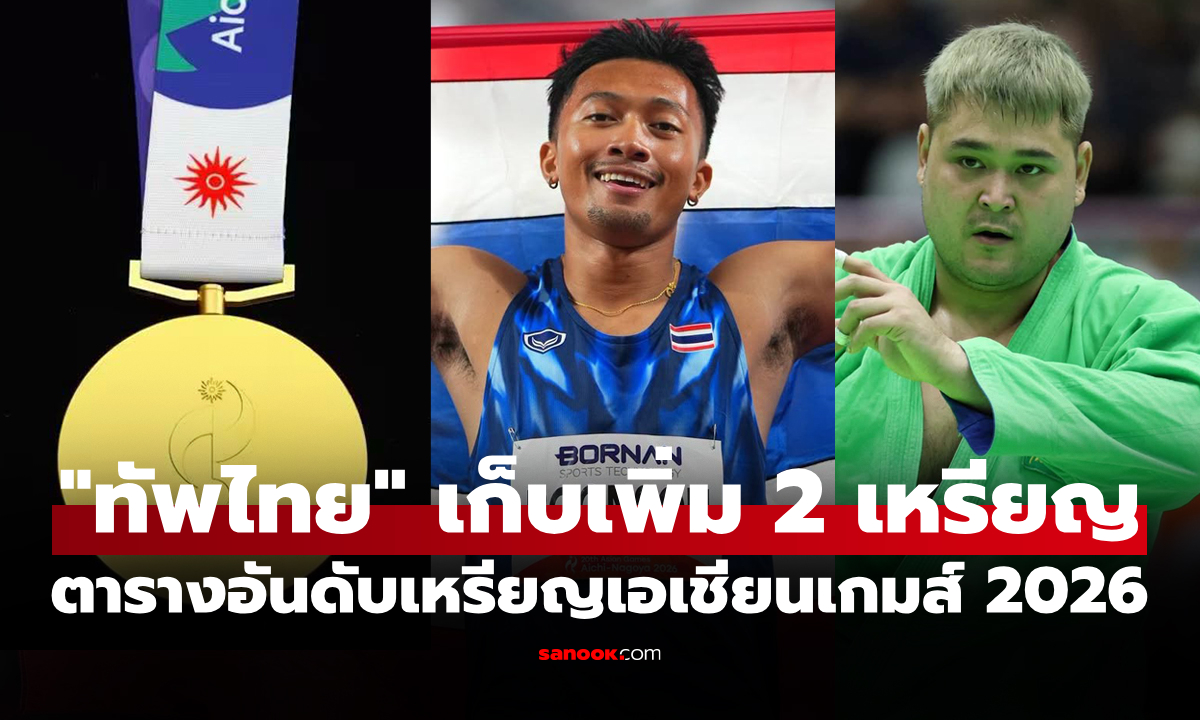 สรุปเหรียญเอเชียนเกมส์ 2026 ล่าสุด วันที่ 27 ก.ย. 69 "ทัพไทย" เก็บเพิ่มอีก 2 เหรียญ