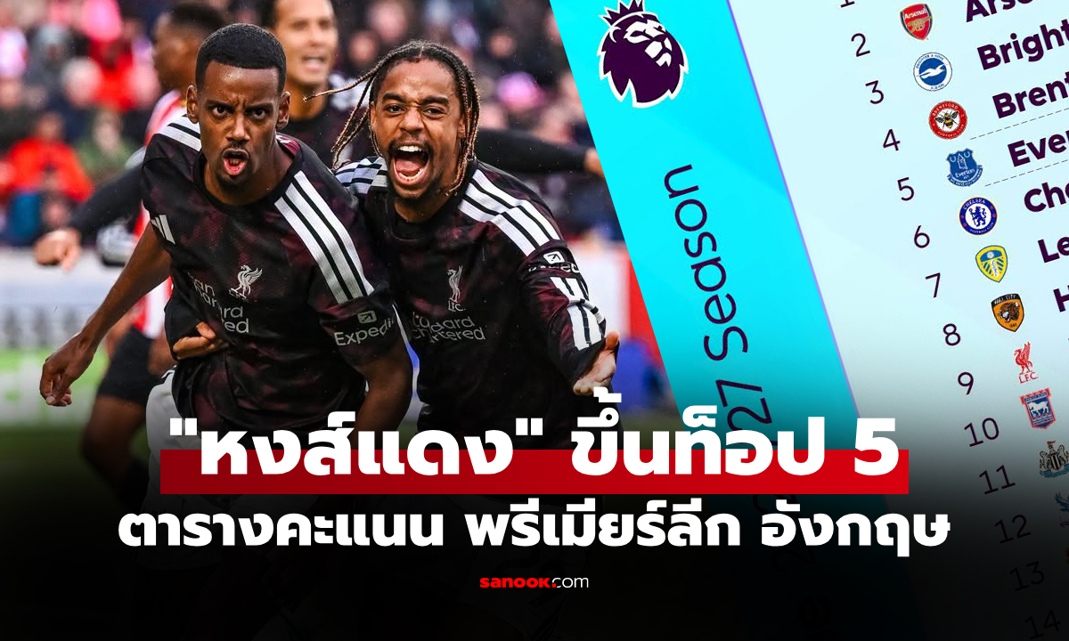 ตารางคะแนนพรีเมียร์ลีกอังกฤษ ฤดูกาล 2026-27 ประจำวันที่ 18 ต.ค. 69