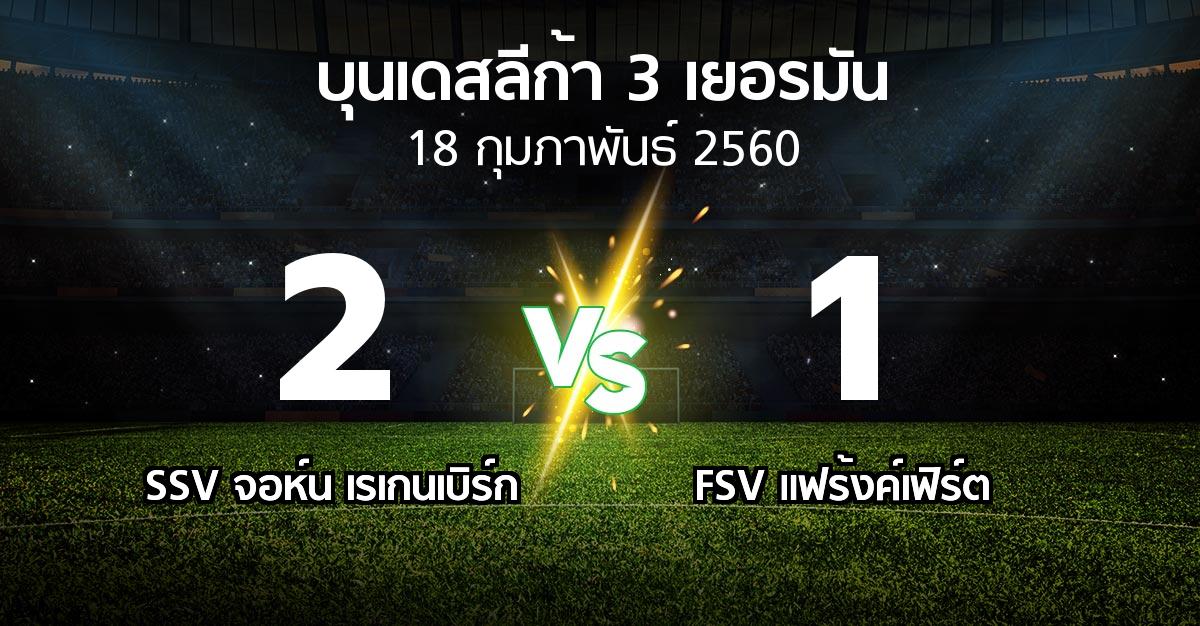 ผลบอล : SSV จอห์น เรเกนเบิร์ก vs FSV แฟร้งค์เฟิร์ต (บุนเดสลีก้า-3-เยอรมัน 2016-2017)