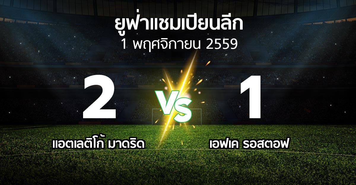 ผลบอล : แอทเติลติ vs เอฟเค รอสตอฟ (ยูฟ่า แชมเปียนส์ลีก 2002-2016)