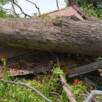   พายุหมุนถล่มบ้านพังยับ ต้นไม้ใหญ่ล้มทับกุฏิพระกระโดดหนีตายจ้าละหวั่น