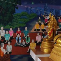 ขอพรพระพุทธรูปปางไสยาสน์ ชมภาพจิตกรรมฝาผนังร่วมสมัยยุคใหม่