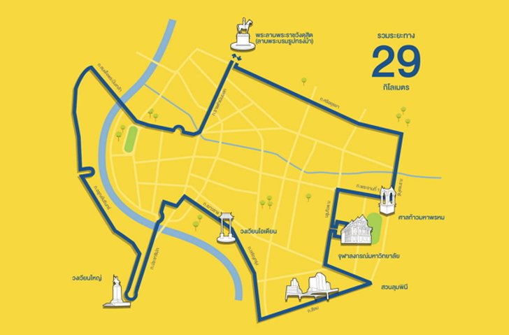 สรุปเส้นทางการใช้ถนนในกิจกรรม ปั่นจักรยาน Bike For Dad 2015