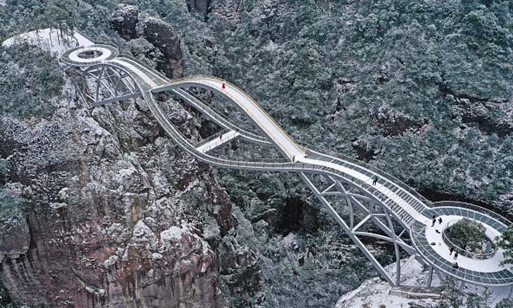 Ruyi Bridge สะพานแขวนข้ามหน้าผาที่มีรูปทรงแปลกตาที่สุดในโลก!