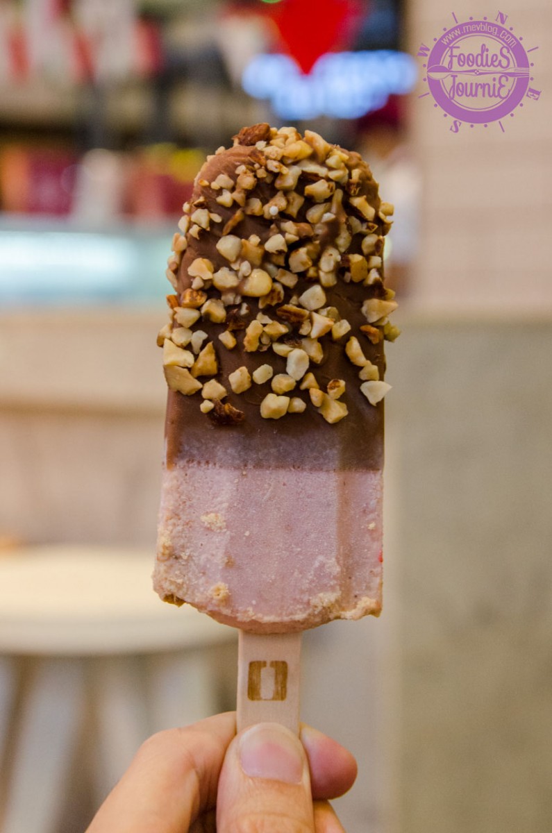 Stickhouse Italian Gelato - Strawberry Crumble with Chocolate Dip and Nuts Topping