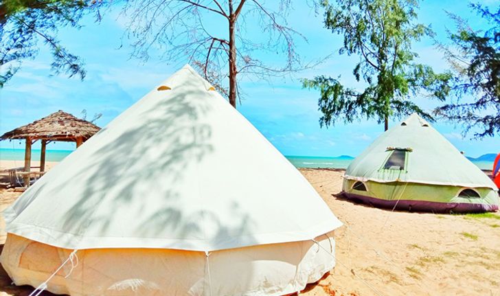 Slow life camping เต็นท์กระโจมสุดชิคบนชายหาดริมทะเลสัตหีบ