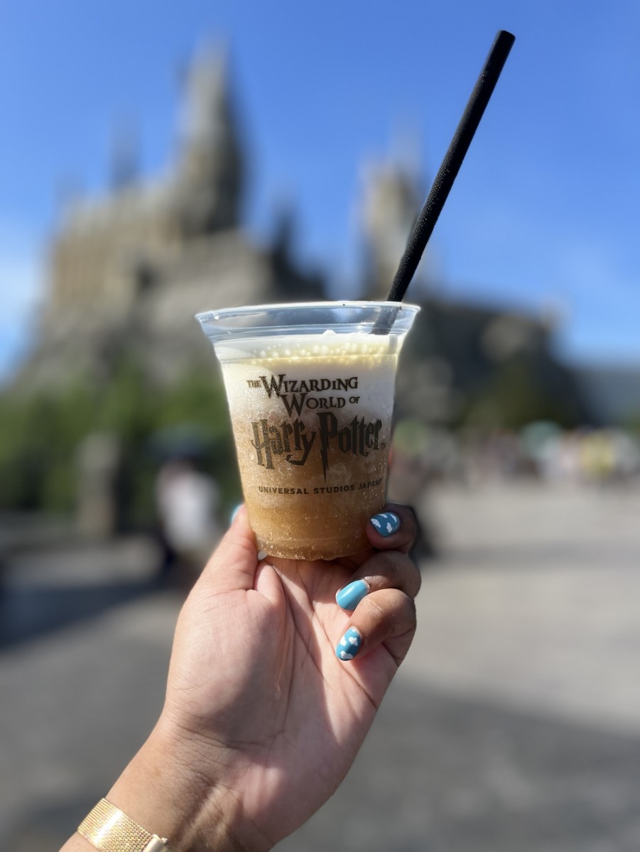 Butterbeer in a Harry Potter-themed cup