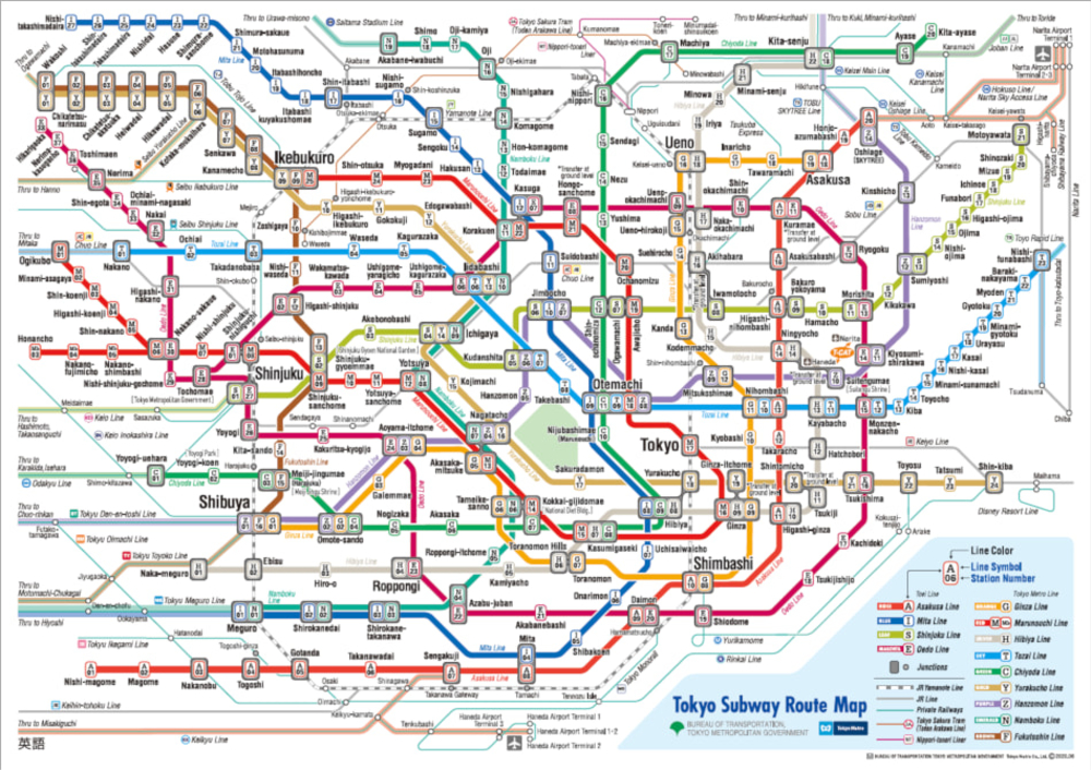 แผนที่รถไฟใต้ดิน ขอบคุณภาพจาก: https://www.tokyometro.jp