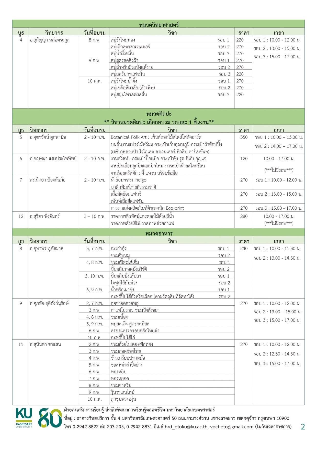 ตารางอบรมวิชาชีพระยะสั้น งานเกษตรแฟร์ 2567