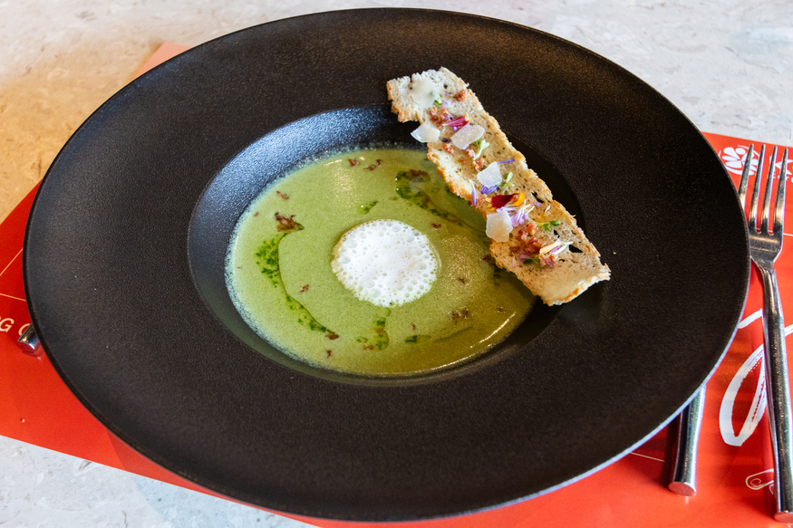 Green Pea & Bacon Soup with Milk Foam