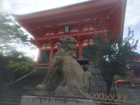 坂を上り切った所ではお寺では珍しい口を開けた狛犬がお出迎え