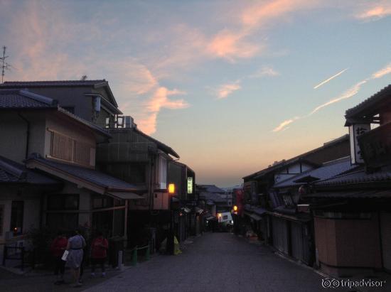 The shops lining the street just before entering the Temple area.