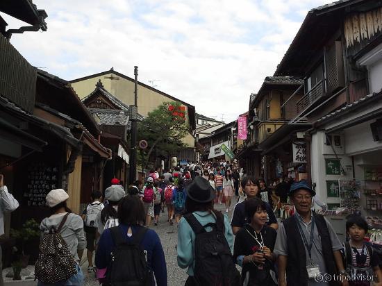 Crowds approaching the temple
