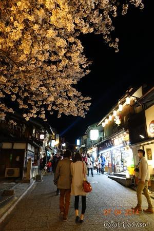 Stone paved street lined with shops