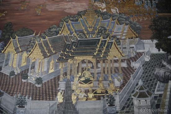 Bangkok : Wat Phra Kaew - Fresque murale (détail).