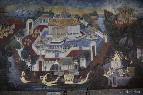 Bangkok : Wat Phra Kaew - Fresque murale.