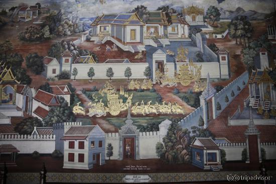 Bangkok : Wat Phra Kaew - Fresque murale.