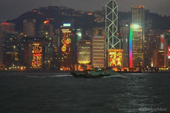 Symphony of lights and Hong kong Skyscrapers in Hong kong Island in Christmas Day.