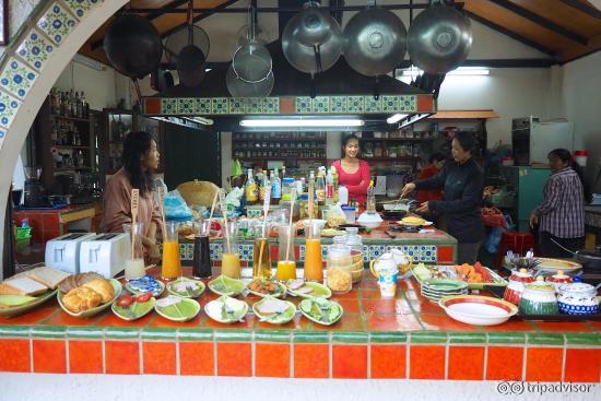 Preparing a meal in the kitchen.
