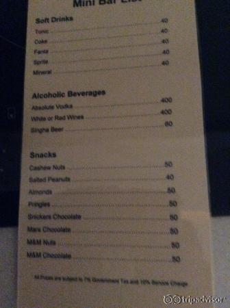 In room beverages in fridge, this is prices!!