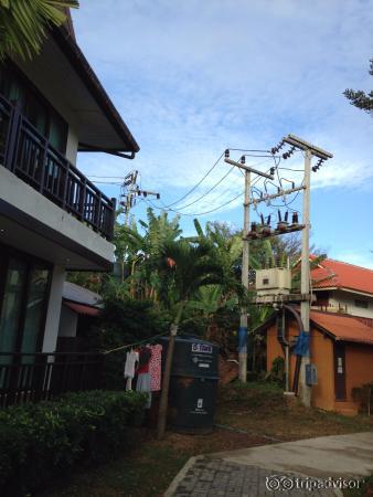 the loud power lines buzzing a few meters from our window