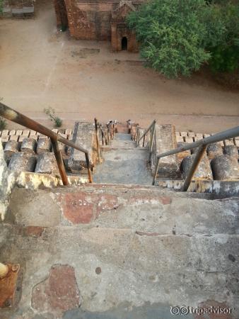 From top looking down the steep stairs