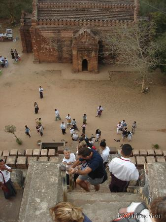 Precarious staircase used to reach the top of Shwesandaw Pagoda in Bagan