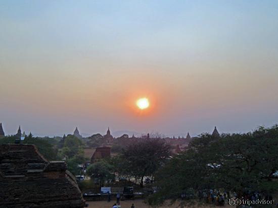 The plain takes on a breath taking look as the sun sets on Bagan.