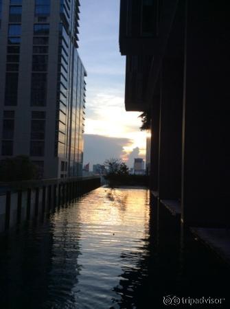 sunset at hotel pool