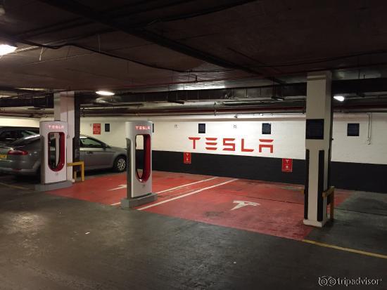 Tesla Supercharger in The Tower Hotel Car Park