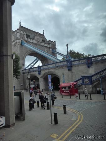 walking out of Hotel to bridge