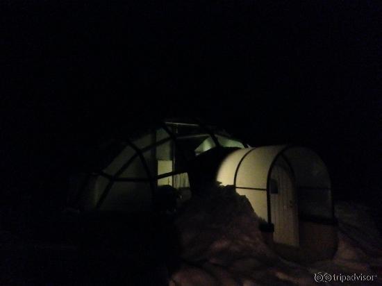 glass igloo at night